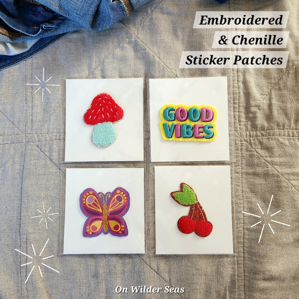 Sticker Patches x4 🍒🦋🍄🤙🏼 cherry butterfly mushroom good vibes